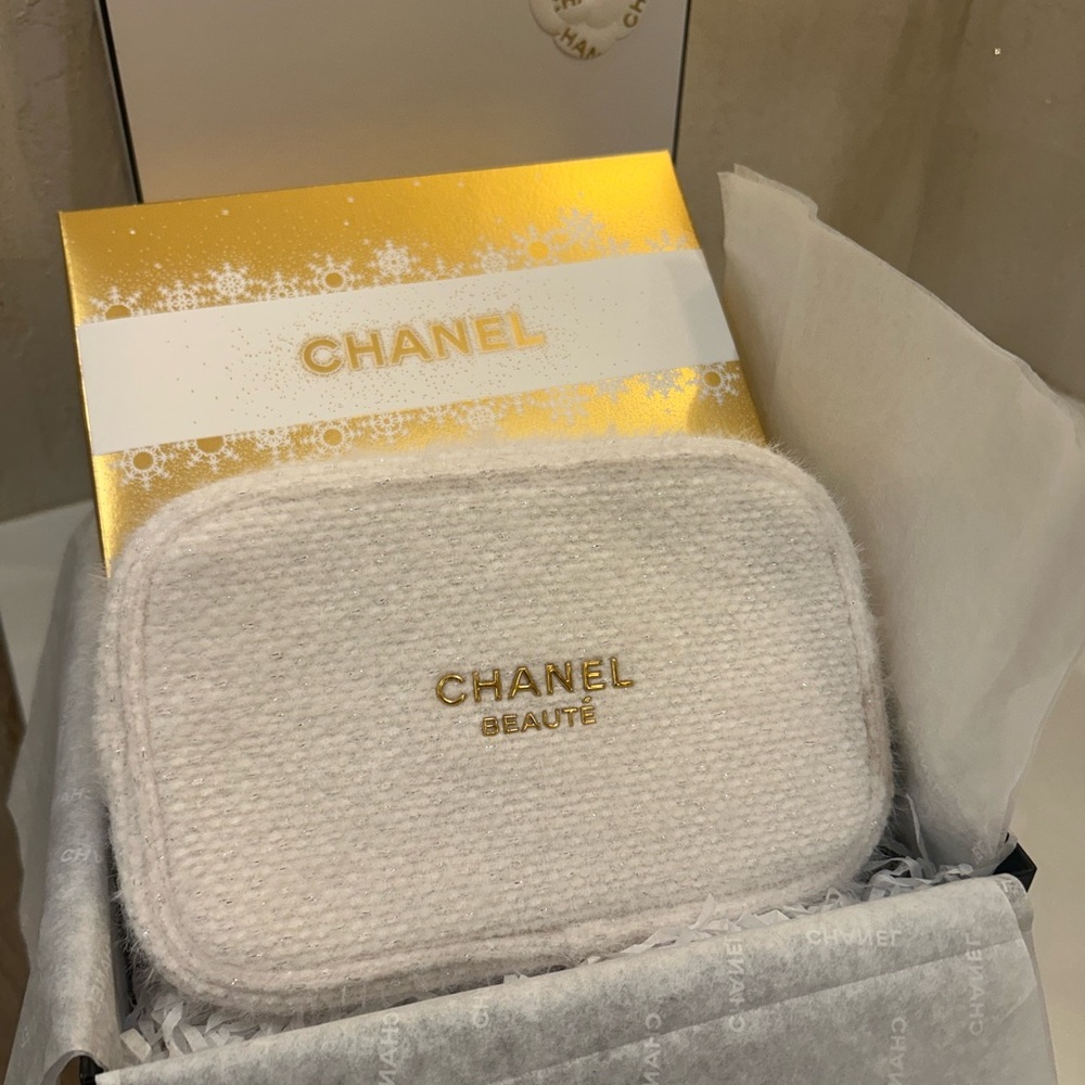 Chanel makeup bag white